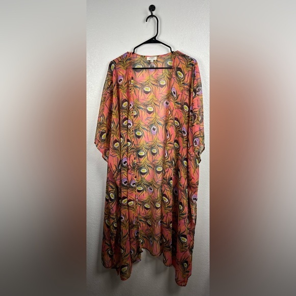 Umgee Other - Umgee Multicolor Feather Pattern Duster Sheer Lightweight‎ SZ M/L Chic TC0567